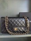 Chanel Classic 11 12 Handbag Black   Burgundy Grained Calfskin   Gold-tone Metal
