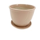 Vintage Pale Pink Flower Pot W  Underplate Unmarked Pottery Planter 5 5  Tall