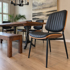 Set Of 2 Mid Century Modern Faux Leather Dining Chairs Metal Frame Accent Chairs