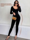 Us Women Long Sleeve Yoga Jumpsuits Workout Ribbed Bodysuits Pants One Piece