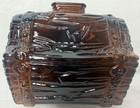 Vintage Amber Glass Pirate Treasure Chest Coin Bank Brown Nautical Trunk Decor