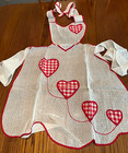 Lot Of 2 Vintage Aprons  Smocked Gingham 1 2 Apron  Hearts On White Full Apron
