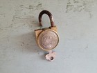 Vintage Rust Proofed Padlock With Key Brass And Steel Embossed Patina