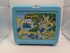 Vintage 80s Smurfs Lunch Box Thermos Brand Blue Plastic W  Yellow Thermos