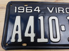 Vintage Original 1964 Virginia License Plate  a410-108