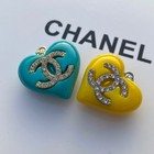 Stamped Cc Chanel Zipper Pull Charm Button Rhinestones Gold Blue Yellow 