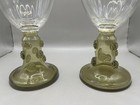 Set Of 2 Vintage German Dutch Roemer R  mer Blown Olive Goblet Glasses