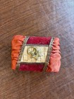 Antique Velvet Victorian Marbled Paper French   Pin Sewing Jewelry Box 1903