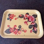 Set Of 4 Vintage Tin Floral Serving Trays Yellow Roses 13 3 4 X 10 5 From 1950   s