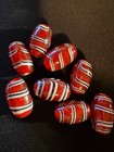 8 Matched Red Feather Swirl Glass Beads - b1016  Fancy Indian Trade 22mm Oval