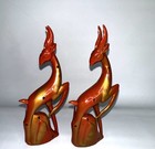 Vintage Gazelle Figural Table Lighter Pair Mid Century Modern Red Gold Antelope