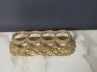 Ornate Gold Tone Metal 4 Lipstick Holder Floral Filigree Vanity Organizer