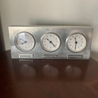 Pottery Barn World Clock Triple Time Zone Brushed Nickel Wall Mantel Clock