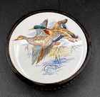 Vtg Ceramic Coaster Set Of 4 Ceramic Leather Holder Ducks Pheasants Cork Backed