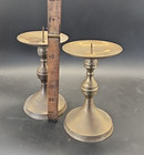 Vintage Pair Tall Solid Brass Candle Holder Pillar Candles 5 5    Heavy Patina