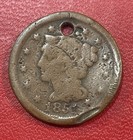 1851 Large Cent  ugly     holed  Bent And Rim Damage    Just Plain Nasty  Enn Coins