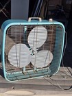 Vintage Dominion 2 Speed Metal Box Fan With Orig Aqua  Turquoise Works Well Usa