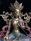 30  Old Tibetan Bronze Cloisonne Green Tara Enlightenment Goddess Flower Statue