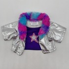 Build A Bear Honey Girls Fur Glitter Silver Purple Sequin Skirt Teddy Set Nwt