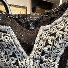 Lucky Brand Women s L Black gray V-neck Long Sleeve Crochet Knit Peasant Blouse
