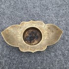 Vintage Etched Brass Chinese Dish Censer Candle Holder Floral Eye Shaped Marked
