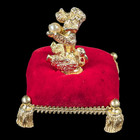 Florenza - Vintage Ormolu Gilded Poodle W pearl Sewing Pin Cushion Needle Holder