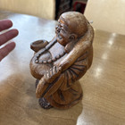 Hand Carved Wood Laughing Buddha Figurine Statue 6     Found In German Flohmarkt