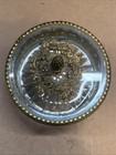 Vintage Brass   24k Gilt Filigree Ormolu Beveled Glass Round Jewelry Casket Box
