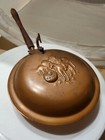Vintage Copper Brass Wood Handle Bed Warmer W  Embossed Men On A Horse Nice 