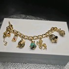    vintage Monet Gold-tone Charm Bracelet -gift For  Sagittarius Cat Lovers       