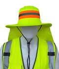 Hi Vis Reflective Work Safety Neck Flap Boonie Hat Yellow  Bucket Cap