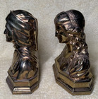Vintage Pair Of Gold Bronze Dante And Beatrice Bust Sculptures Bookends W  Tags