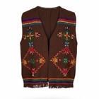 Vintage Hand Embroidered Brown Knit Vest Folk Art Bohemian Festival Fringe Small