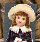 Girl Holding A Card Victorian Die Cut Scrap Glued On Paper - L4
