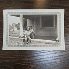 Vintage B w Photo Snapshot Of Young Woman W  Family Dog On Front Porch