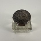 Antique Victorian Cut Glass Inkwell  Sterling Silver Lid  1800   s
