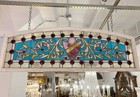 Antique 5 Ft  Arched 29 Jewels Stained Glass Transom Window