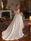 Boho Lace Sequined Wedding Dress Off Shoulder 3d Flower Appliques Bridal Gown 