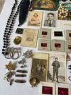 Vintage Junk Drawer Lot Masonic Jewelry Military Pins Photos Watch Trinkets 85 