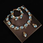 Vintage Trifari Style Floral Necklace Bracelet   Earrings Jewelry Set Gold Tone