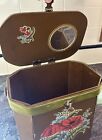 Vintage Wooden Sewing Box Basket Case With Handle Floral Decoupage Cosmetics