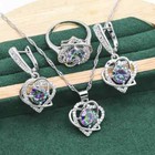 Heart Shaped  4 Pc 925 Silver Created Mystic Topaz Jewelry Set - 9 Ring Size
