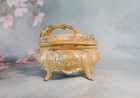 Antique Footed Jewelry Casket  1173 Art Nouveau Cast Metal Trinket Box roses