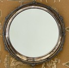 Vintage Silver Plated Victorian Style Ornate Floral Round Plateau Vanity Mirror