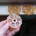 Matching Set Of 4 Golden Amber Glass Rosettes Curtain Tie Backs