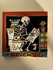 Handmade Talavera Tile - Day Of The Dead  Reading Newspaper On The Toilet 6   
