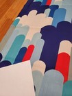 Awesome Rare Vintage Mid Century Retro 70s 60s Blue Red Wht Hills Fabric  Look 