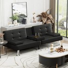 Faux Leather Sofa Bed Convertible Futon Sofa With 2 Throw Pillows Cup Holders