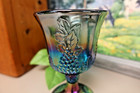 Indiana Glass Harvest Grape Blue Iridescent Carnival Glass Water wine Goblets 2