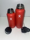 Pair Of Red Hydro Flask Wide Mouth Stainless Steel Water Bottle - 40oz   32oz